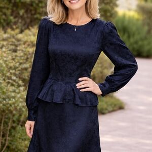 Argenti Navy Jacquard Long Sleeve 2 Pc. Dress